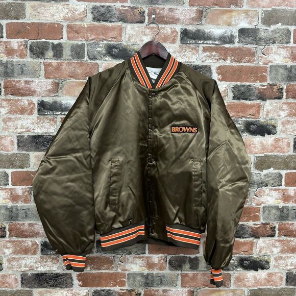 Vintage 80s Cleveland Browns Satin Jacket Chalk Line NFL Varsity Mens L USA MADE